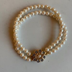 Pretty Double Strand Pearl Bracelet with Decorative Clasp